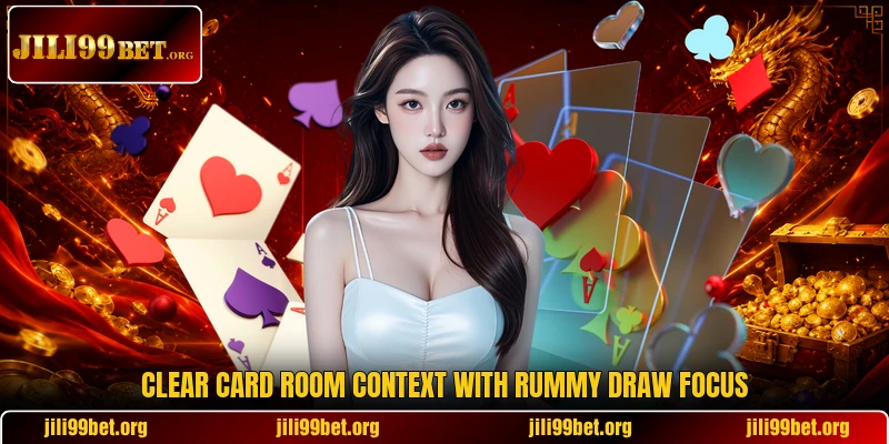 Clear card room context with rummy draw focus