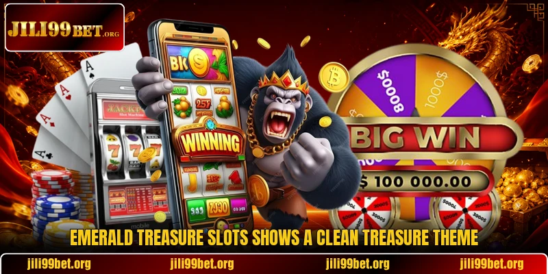 Emerald Treasure Slots shows a clean treasure theme